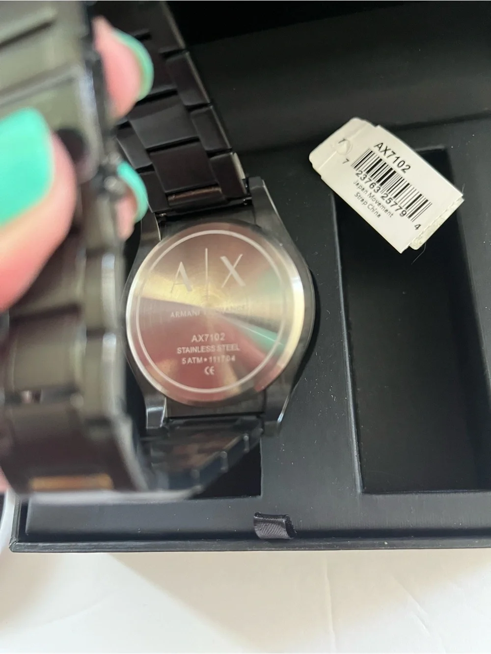 Armani Exchange Black Stainelss Steel Watch  & Matching Leather Bracelet Set NEW